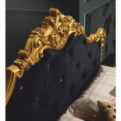 Casa Padrino Luxus Barock Doppelbett mit Glitzersteinen Schwarz / Gold - Barockstil Schlafzimmer Möbel