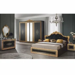 Casa Padrino Luxus Barock Doppelbett mit Glitzersteinen Schwarz / Gold - Barockstil Schlafzimmer Möbel