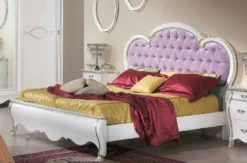 Casa Padrino Luxus Barock Doppelbett Lila / Weiß / Gold - Prunkvolles Massivholz Bett im Barockstil - Barock Schlafzimmer & Hotel Möbel - Luxus Qualität - Made in Italy