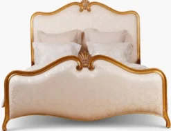 Casa Padrino Luxus Barock Doppelbett Gold / Creme Muster / Antik Gold - Prunkvolles Massivholz Bett - Luxus Schlafzimmer Möbel im Barockstil - Barock Möbel - Barock Einrichtung - Edel & Prunkvoll