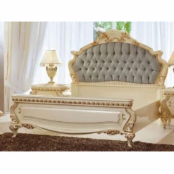 Casa Padrino Luxus Barock Doppelbett Creme / Gold / Grau - Barockstil Schlafzimmer Möbel