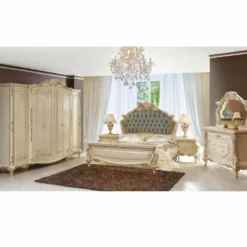 Casa Padrino Luxus Barock Doppelbett Creme / Gold / Grau - Barockstil Schlafzimmer Möbel