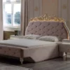 Casa Padrino Luxus Barock Doppelbett Rosa / Creme / Gold 204 x 233 x H. 149 cm - Edles Massivholz Bett mit Kopfteil - Prunkvolle Schlafzimmer Möbel im Barockstil