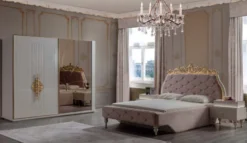 Casa Padrino Luxus Barock Doppelbett Rosa / Creme / Gold 204 x 233 x H. 149 cm - Edles Massivholz Bett mit Kopfteil - Prunkvolle Schlafzimmer Möbel im Barockstil