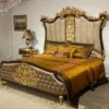Casa Padrino Luxus Barock Doppelbett Silber / Dunkelbraun / Gold - Edles Massivholz Bett mit Kopfteil - Prunkvolle Schlafzimmer Möbel im Barockstil