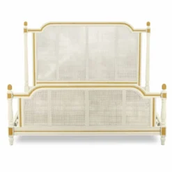 Casa Padrino Luxus Barock Doppelbett Elfenbein / Gold - Barockstil Schlafzimmer Möbel