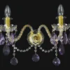 Casa Padrino Luxus Barock Doppel Wandleuchte Gold / Lila 38 x 20 x H. 26 cm - Barockstil Wandlampe mit Kristall Behängen - Barock Leuchten - Edel & Prunkvoll