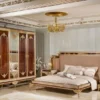 Casa Padrino Luxus Barock Doppelbett mit 2 Nachtkommoden Grau / Dunkelbraun / Gold - Barock Möbel