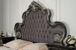 Casa Padrino Luxus Barock Doppelbett Anthrazit Grau / Schwarz / Silber - Prunkvolles Massivholz Bett - Luxus Schlafzimmer Möbel im Barockstil - Barock Schlafzimmer Möbel - Edel & Prunkvoll