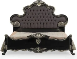 Casa Padrino Luxus Barock Doppelbett Anthrazit Grau / Schwarz / Silber - Prunkvolles Massivholz Bett - Luxus Schlafzimmer Möbel im Barockstil - Barock Schlafzimmer Möbel - Edel & Prunkvoll