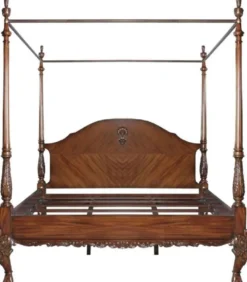 Casa Padrino Luxus Barock Doppelbett Dunkelbraun - Handgefertigtes Massivholz Bett - Schlafzimmer Möbel im Barockstil - Edel & Prunkvoll