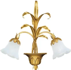 Casa Padrino Luxus Barock Doppel Wandleuchte Gold mit Patina / Weiß 46 x 16 x H. 49 cm - Elegante Barockstil Wandlampe mit edlem Murano Glas - Barock Leuchten - Luxus Qualität - Made in Italy