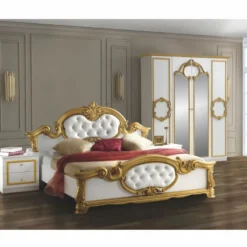 Casa Padrino Luxus Barock Doppelbett Weiß / Gold 160 x 200 cm - Barockstil Schlafzimmer Möbel