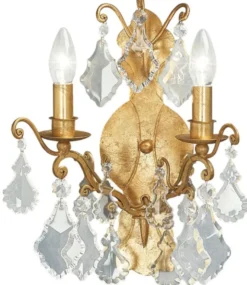 Casa Padrino Luxus Barock Doppel Wandleuchte Antik Gold 35 x 16 x H. 40 cm - Elegante Kristall Wandlampe - Wohnzimmer Wandleuchte im Barockstil - Barock Leuchten - Luxus Qualität - Made in Italy