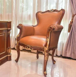 Casa Padrino Luxus Barock Echtleder Sessel Braun / Gold - Barock Leder Möbel - Made in Italy