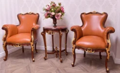 Casa Padrino Luxus Barock Echtleder Sessel Braun / Gold - Barock Leder Möbel - Made in Italy