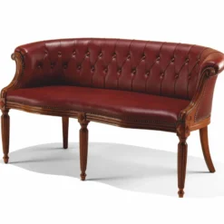 Casa Padrino Luxus Barock Echtleder Sofa Bordeauxrot / Braun 136 cm - Made in Italy