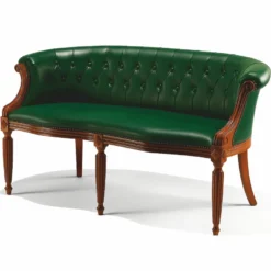 Casa Padrino Luxus Barock Echtleder Sofa Grün / Braun 136 cm - Made in Italy