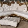 Casa Padrino Luxus Barock Ecksofa Creme / Gold