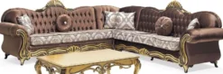 Casa Padrino Luxus Barock Ecksofa Braun / Mehrfarbig / Gold - Prunkvolles Wohnzimmer Sofa mit Glitzersteinen und elegantem Muster - Barock Wohnzimmer Möbel - Edel & Prunkvoll