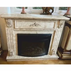 Casa Padrino Luxus Barock Elektrokamin mit Fernbedienung Creme 118 x 32 x H. 96,5 cm