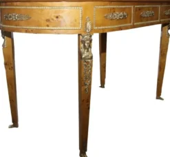 Casa Padrino Luxus Barock Empire Schreibtisch Sekretär mit 3 Schubladen - Vogelaugen Ahorn & Bordeaux Lederoptik - 150 x 77 x 81 cm