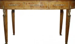 Casa Padrino Luxus Barock Empire Schreibtisch Sekretär mit 3 Schubladen - Vogelaugen Ahorn & Bordeaux Lederoptik - 150 x 77 x 81 cm
