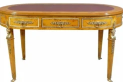 Casa Padrino Luxus Barock Empire Schreibtisch Sekretär mit 3 Schubladen - Vogelaugen Ahorn & Bordeaux Lederoptik - 150 x 77 x 81 cm