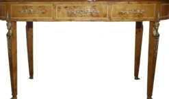 Casa Padrino Luxus Barock Empire Schreibtisch Sekretär mit 3 Schubladen - Vogelaugen Ahorn & Bordeaux Lederoptik - 150 x 77 x 81 cm