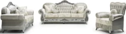 Casa Padrino Luxus Barock 2er Sofa Grau / Creme / Silber / Schwarz - Prunkvolles Wohnzimmer Sofa mit elegantem Muster und Glitzersteinen - Luxus Wohnzimmer Möbel im Barockstil - Barock Möbel