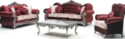 Casa Padrino Luxus Barock 2er Sofa Bordeauxrot / Creme / Silber - Prunkvolles Wohnzimmer Sofa mit Muster und Glitzersteinen - Wohnzimmer Möbel im Barockstil - Barock Möbel - Edel & Prunkvoll
