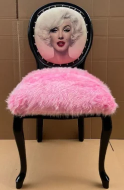 Casa Padrino Luxus Barock Esszimmer Stuhl Marilyn Monroe Rosa / Mehrfarbig / Schwarz - Handgefertigter Pop Art Designer Stuhl mit Kunstfell - Barock Esszimmer Möbel