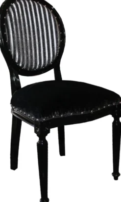 Casa Padrino Luxus Barock Esszimmer Set Medaillon Schwarz / Silber 50 x 52 x H. 99 cm - 4 handgefertigte Esszimmerstühle - Barock Esszimmermöbel
