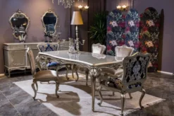Casa Padrino Luxus Barock Esstisch Silber - Prunkvoller Massivholz Esszimmertisch - Prunkvolle Barock Esszimmer Möbel