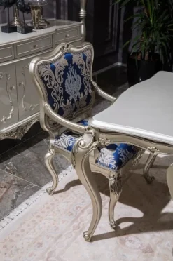 Casa Padrino Luxus Barock Esstisch Silber - Prunkvoller Massivholz Esszimmertisch - Prunkvolle Barock Esszimmer Möbel
