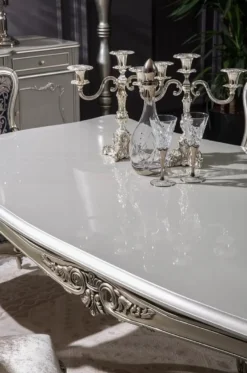Casa Padrino Luxus Barock Esstisch Silber - Prunkvoller Massivholz Esszimmertisch - Prunkvolle Barock Esszimmer Möbel