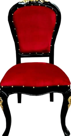 Casa Padrino Luxus Barock Esszimmer Set Bordeauxrot / Schwarz / Gold 50 x 50 x H. 110 cm - 6 handgefertigte Massivholz Esszimmerstühle mit Samtstoff - Barock Esszimmermöbel