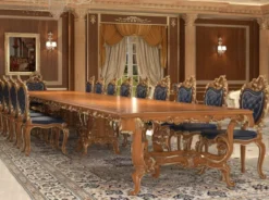 Casa Padrino Luxus Barock Esstisch Braun / Gold - Verschiedene Größen - Prunkvoller Massivholz Esszimmertisch - Hotel Restaurant Schloss Möbel - Luxus Qualität - Made in Italy