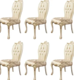 Casa Padrino Luxus Barock Esszimmer Stuhl 6er Set Weiß / Gold - Prunkvolle Barockstil Küchen Stühle - Luxus Esszimmer Möbel im Barockstil - Barock Esszimmer Möbel - Barockstil Möbel