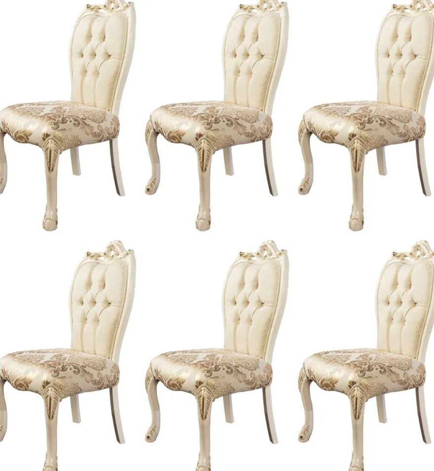 Casa Padrino Luxus Barock Esszimmer Stuhl 6er Set Weiß / Gold - Prunkvolle Barockstil Küchen Stühle - Luxus Esszimmer Möbel im Barockstil - Barock Esszimmer Möbel - Barockstil Möbel