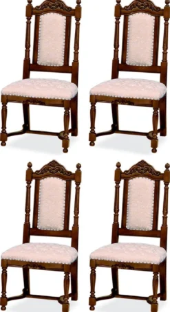 Casa Padrino Luxus Barock Esszimmer Stuhl 4er Set Rosa / Weiß / Dunkelbraun - Barockstil Küchen Stühle - Prunkvolle Luxus Esszimmer Möbel im Barockstil - Edel & Prunkvoll