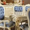 Casa Padrino Luxus Barock Esszimmer Set Blau / Weiß / Gold - 1 Barock Esstisch & 6 Barock Esszimmerstühle - Barock Esszimmer Möbel - Luxus Möbel im Barockstil - Edel & Prunkvoll