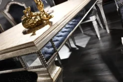 Casa Padrino Luxus Barock Esstisch Antik Silber 200 x 112 x H. 85 cm - Massivholz Küchentisch mit Spiegelglas - Edle Esszimmer Möbel im Barockstil
