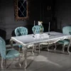 Casa Padrino Luxus Barock Esstisch Weiß / Silber / Gold 207 x 112 x H. 82 cm - Massivholz Esszimmertisch - Edle Barock Esszimmer Möbel