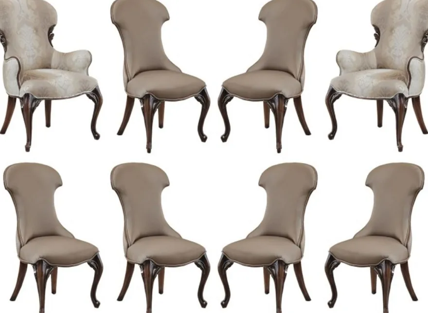 Casa Padrino Luxus Barock Esszimmerstuhl 8er Set Mehrfarbig / Grau / Dunkelbraun - Prunkvolle Esszimmerstühle im Barockstil - Barock Esszimmer Möbel - Luxus Esszimmer Möbel im Barockstil