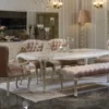 Casa Padrino Luxus Barock Esszimmer Set Rosa / Weiß / Beige - 1 Esszimmertisch & 4 Esszimmerstühle & 1 Sitzbank - Barock Esszimmer Möbel