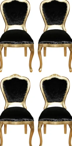 Casa Padrino Luxus Barock Esszimmer Set Schwarz / Gold 45 x 46 x H. 99 cm - 4 handgefertigte Esszimmerstühle - Barock Esszimmermöbel
