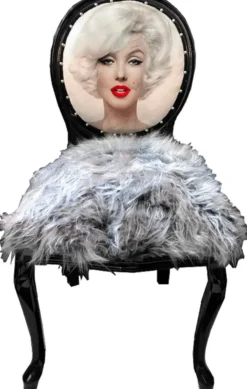 Casa Padrino Luxus Barock Esszimmerstuhl Set Marilyn Monroe Grau / Schwarz 50 x 60 x H. 104 cm - Handgefertigte Pop Art Designer Stühle mit Kunstfell - Barock Esszimmer Möbel