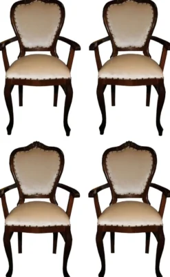 Casa Padrino Luxus Barock Esszimmer Set Creme / Braun 60 x 47 x H. 99 cm - 4 handgefertigte Esszimmerstühle mit Armlehnen - Barock Esszimmermöbel