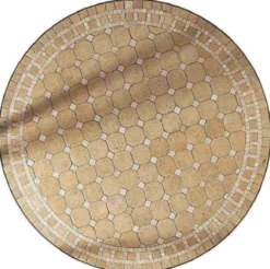 Casa Padrino Luxus Barock Esstisch Beige / Grau - Runder handgefertigter Schmiedeeisen Gartentisch mit Naturstein Mosaik Fliesen Tischplatte - Garten Terrassen Esszimmer Möbel